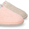 Terry cloth Girl Home shoes combined with FLOWERS with open heel design.