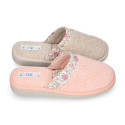 Terry cloth Girl Home shoes combined with FLOWERS with open heel design.