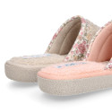 Terry cloth Girl Home shoes combined with FLOWERS with open heel design.