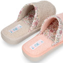 Terry cloth Girl Home shoes combined with FLOWERS with open heel design.