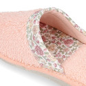 Terry cloth Girl Home shoes combined with FLOWERS with open heel design.