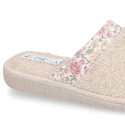 Terry cloth Girl Home shoes combined with FLOWERS with open heel design.