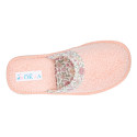 Terry cloth Girl Home shoes combined with FLOWERS with open heel design.