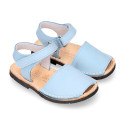 NOBUCK leather Menorquina sandals with flexible outsole and hook and loop strap.