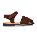 NOBUCK leather Menorquina sandals with flexible outsole and hook and loop strap.