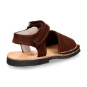 NOBUCK leather Menorquina sandals with flexible outsole and hook and loop strap.