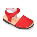 NOBUCK leather Menorquina sandals with flexible outsole and hook and loop strap.