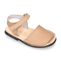 NOBUCK leather Menorquina sandals with flexible outsole and hook and loop strap.