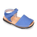 NOBUCK leather Menorquina sandals with flexible outsole and hook and loop strap.