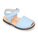 NOBUCK leather Menorquina sandals with flexible outsole and hook and loop strap.