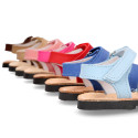 NOBUCK leather Menorquina sandals with flexible outsole and hook and loop strap.