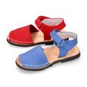 NOBUCK leather Menorquina sandals with flexible outsole and hook and loop strap.