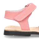 NOBUCK leather Menorquina sandals with flexible outsole and hook and loop strap.