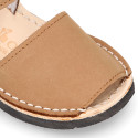 NOBUCK leather Menorquina sandals with flexible outsole and hook and loop strap.