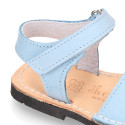 NOBUCK leather Menorquina sandals with flexible outsole and hook and loop strap.