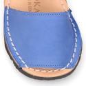 NOBUCK leather Menorquina sandals with flexible outsole and hook and loop strap.