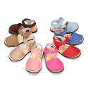 NOBUCK leather Menorquina sandals with flexible outsole and hook and loop strap.