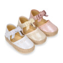 LAMINATED canvas baby girl espadrille shoes with BOW design.