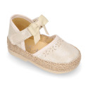 LAMINATED canvas baby girl espadrille shoes with BOW design.