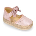 LAMINATED canvas baby girl espadrille shoes with BOW design.