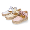 LAMINATED canvas baby girl espadrille shoes with BOW design.