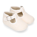 LINEN canvas little T-strap shoes for babies.