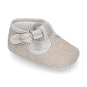 LINEN canvas little T-strap shoes for babies.