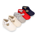 LINEN canvas little T-strap shoes for babies.