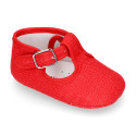 LINEN canvas little T-strap shoes for babies.