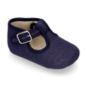 LINEN canvas little T-strap shoes for babies.