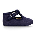 LINEN canvas little T-strap shoes for babies.