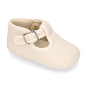 LINEN canvas little T-strap shoes for babies.