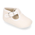 LINEN canvas little T-strap shoes for babies.