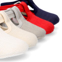 LINEN canvas little T-strap shoes for babies.