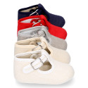 LINEN canvas little T-strap shoes for babies.