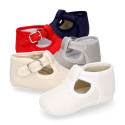 LINEN canvas little T-strap shoes for babies.