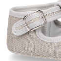 LINEN canvas little T-strap shoes for babies.