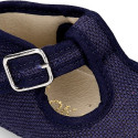 LINEN canvas little T-strap shoes for babies.