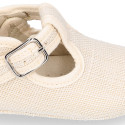 LINEN canvas little T-strap shoes for babies.