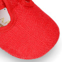 LINEN canvas little T-strap shoes for babies.