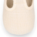 LINEN canvas little T-strap shoes for babies.