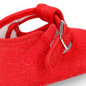 LINEN canvas little T-strap shoes for babies.