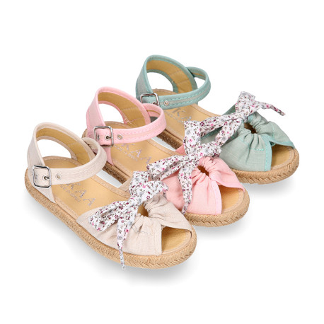 FLOWERS Bow design cotton canvas girl espadrille shoes SANDAL style.