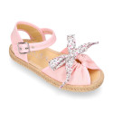 FLOWERS Bow design cotton canvas girl espadrille shoes SANDAL style.