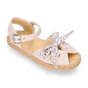 FLOWERS Bow design cotton canvas girl espadrille shoes SANDAL style.