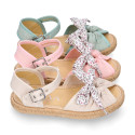 FLOWERS Bow design cotton canvas girl espadrille shoes SANDAL style.