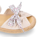 FLOWERS Bow design cotton canvas girl espadrille shoes SANDAL style.