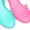 Women Ballet flat style jelly shoes sandal style for the Beach and Pool in FLUOR colors.