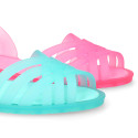 Women Ballet flat style jelly shoes sandal style for the Beach and Pool in FLUOR colors.