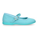 Cotton canvas Girl Mary Jane shoes with buckle fastening in seasonal colors.